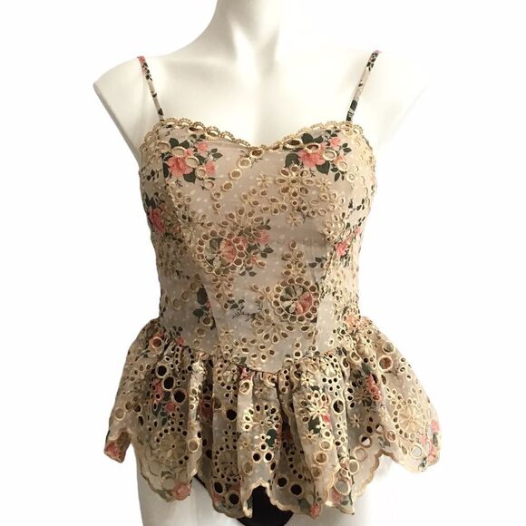 Vici Beaufort Floral Eyelet Peplum Tank Size Small - Picture 1 of 11